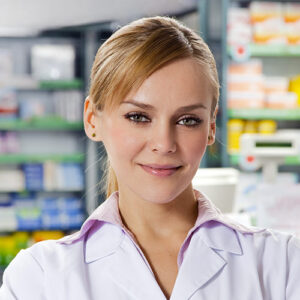 pharmacist smiling slightly